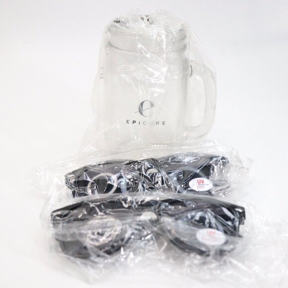 Epicure Beverage Drink Mason Jar with 2 Sets of Women's Epicure Sunglasses New - Picture 1 of 5